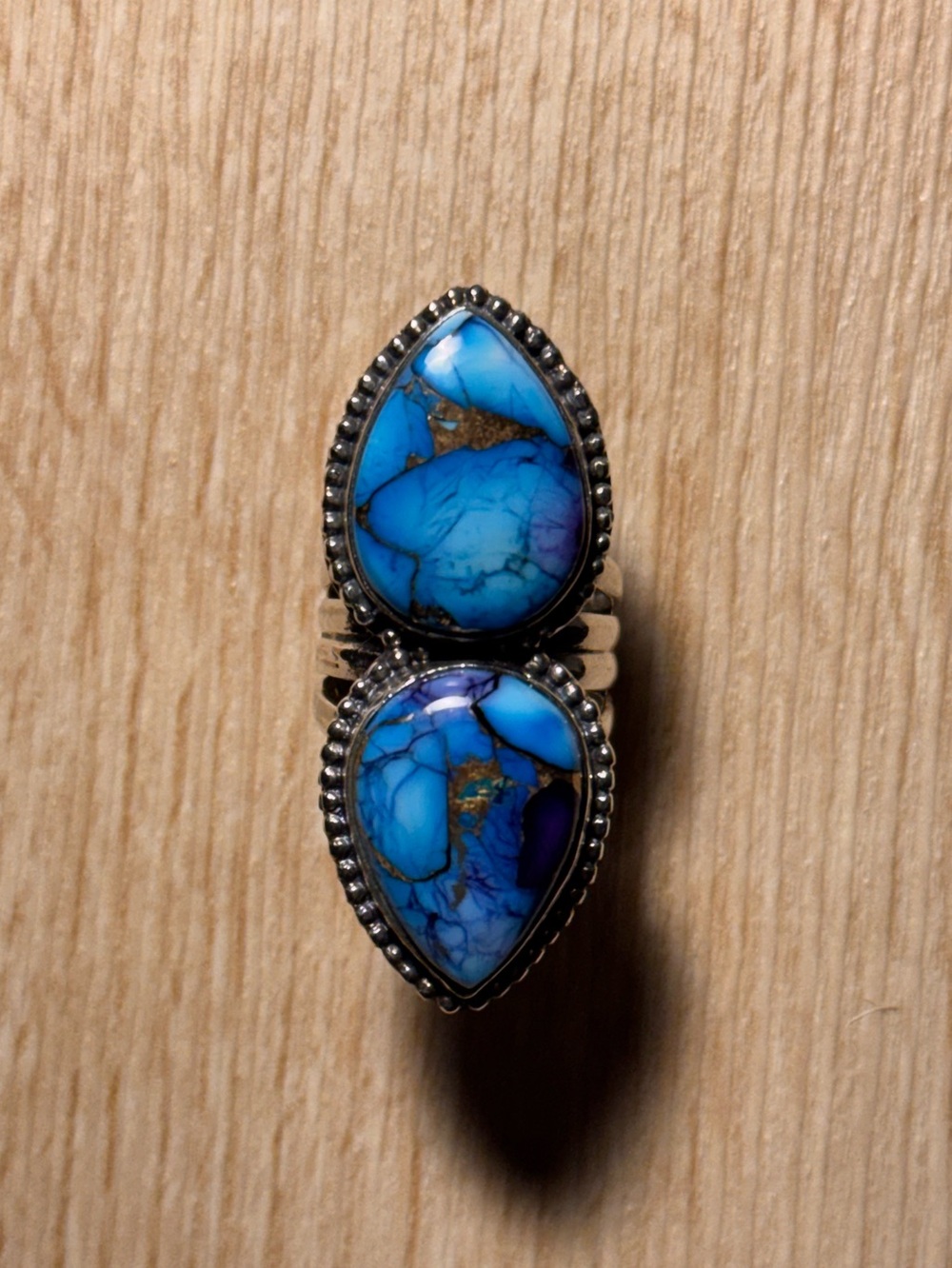 Bohemian Mojave Turquoise Two-Stone Ring 925 Stamp